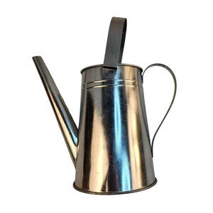 Silver Tin Watering Can With Long Spout & Movable Handle Wall Vase Country Gard